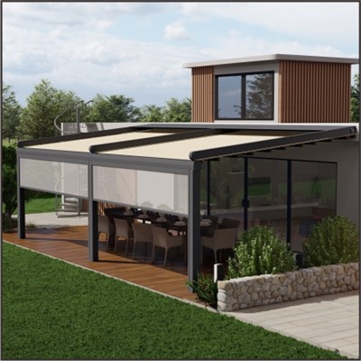Sistema de pérgola motorizada para restaurante